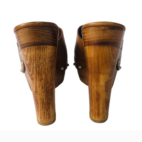 Gucci Cognac Morena Horsebit Studded Leather Clog Wooden Heel Sandal Size 8 - Picture 7 of 13